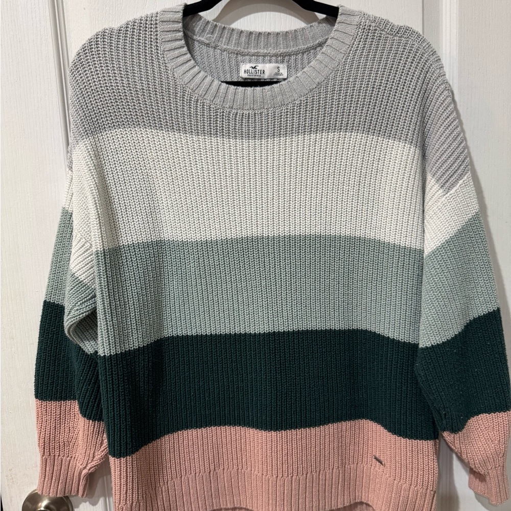 Hollister Women's Colorblock Sweater - Gray, White, Green, Pink